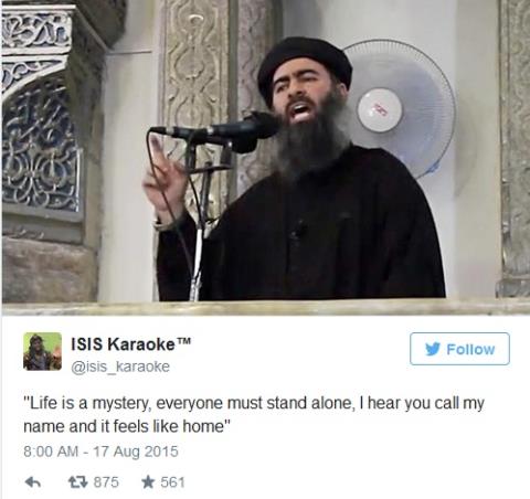Bức h&igrave;nh chụp thủ lĩnh IS Abu Bakr al-Baghdadi k&egrave;m d&ograve;ng ch&uacute; th&iacute;ch ch&acirc;m biếm 