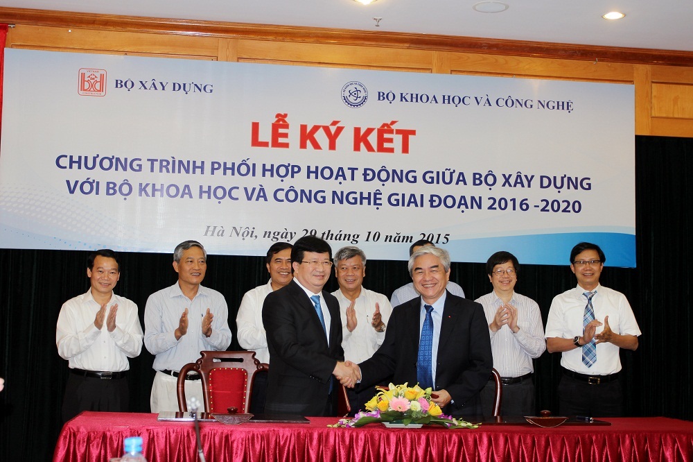 Bộ X&acirc;y dựng v&agrave; Bộ Khoa học v&agrave; C&ocirc;ng nghệ (KH&CN) tổ chức Lễ k&yacute; kết Chương tr&igrave;nh phối hợp hoạt động giai đoạn 2016 - 2020.  