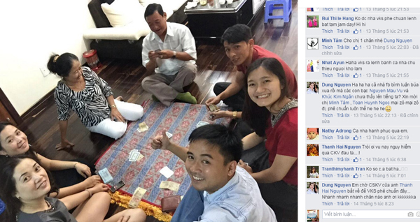Kiểm s&aacute;t vi&ecirc;n Dung (h&agrave;ng đầu, g&oacute;c tr&aacute;i) cho biết mục đ&iacute;ch của việc đăng ảnh đ&aacute;nh bạc ăn tiền l&ecirc;n Facebook chỉ để cho vui