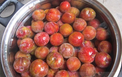 Bước 1: Rửa mận thật sạch rồi ng&acirc;m trong nước muối khoảng 30 ph&uacute;t rồi vớt ra để r&aacute;o.