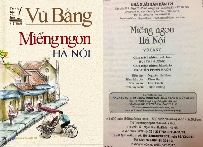 B&igrave;a s&aacute;ch 'Miếng ngon H&agrave; Nội' được NXB D&acirc;n tr&iacute; ph&aacute;t h&agrave;nh năm 2017