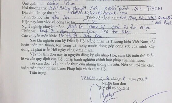 Hội Nghệ nh&acirc;n v&agrave; Thương hiệu VN đưa ra bằng chứng về việc tự khai chức danh của ca sĩ Ngọc Sơn