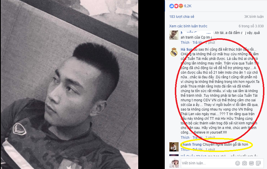 C&aacute;c b&igrave;nh luận tr&aacute;i chiều xuất hiện li&ecirc;n tục tr&ecirc;n Facebook của cầu thủ Hồ Tuấn T&agrave;i