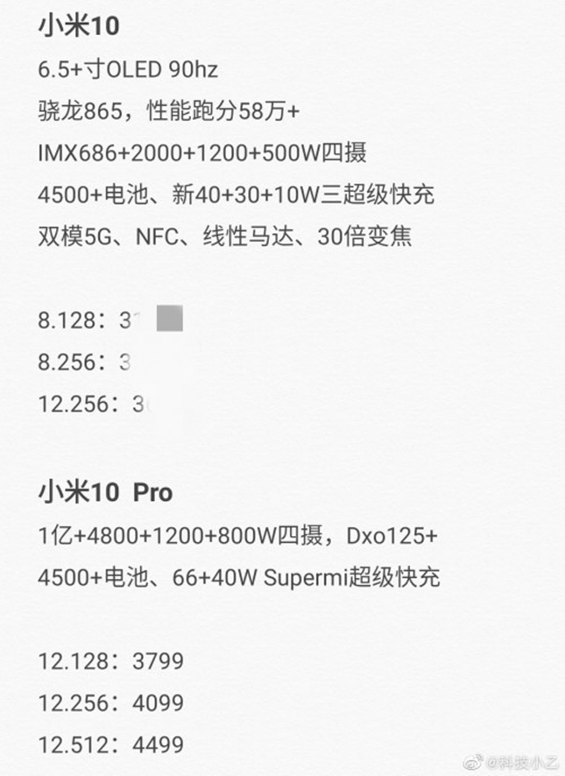 Xiaomi Mi 10 v&agrave; Mi 10 Pro r&ograve; rỉ th&ocirc;ng số kỹ thuật v&agrave; gi&aacute; b&aacute;n