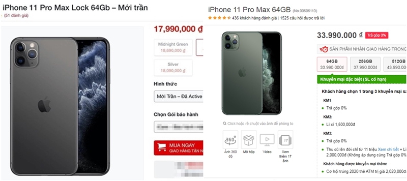  iPhone 11 Pro Max 64 GB Lock hiện chỉ c&ograve;n khoảng 17,9 triệu đồng