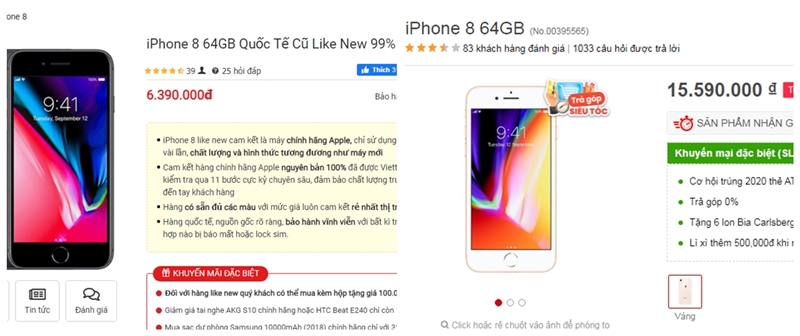  iPhone 8 bản 64 GB qua sử dụng được ch&agrave;o b&aacute;n với gi&aacute; 6,4 triệu đồng