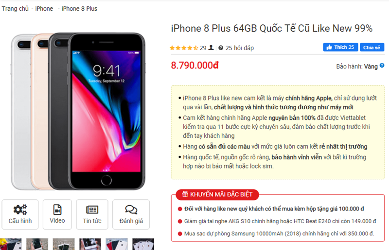  iPhone 8 bản 64 GB qua sử dụng được ch&agrave;o b&aacute;n với gi&aacute; 6,4 triệu đồng