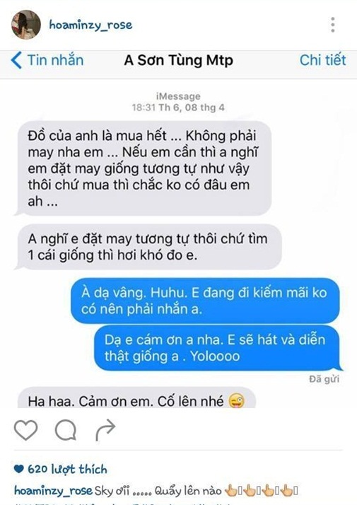 òa Minzy bị tố ‘chiêu trò’ khi để lộ tin nhắn với Sơn Tùng M-TP