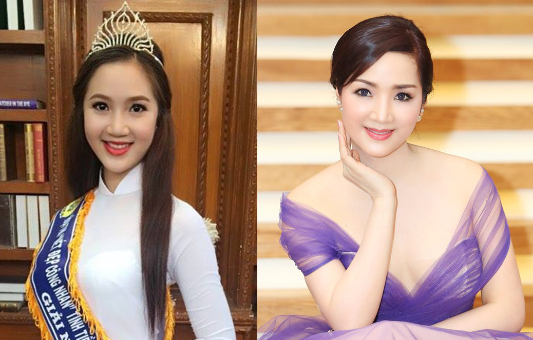 Cô được coi là bản sao của Hoa hậu Đền Hùng Giáng My (phải).