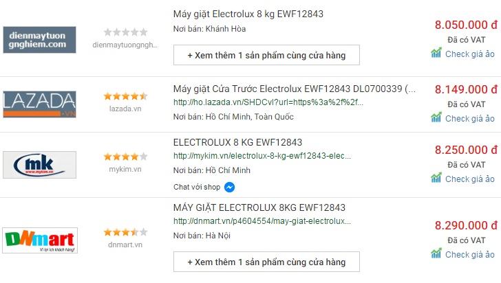 Tr&ecirc;n thị trường gi&aacute; m&aacute;y giặt c&ugrave;ng loại chưa giảm cũng chỉ từ 8,05-8,29 triệu đồng