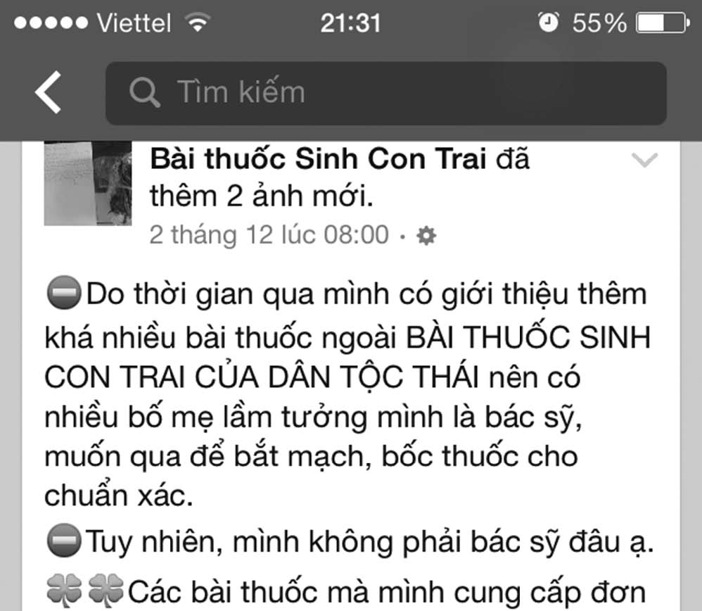 Những d&ograve;ng đăng b&aacute;n thuốc sinh con trai của một chủ t&agrave;i khoản Facebook. Ảnh: Sức Khỏe & Đời sống 