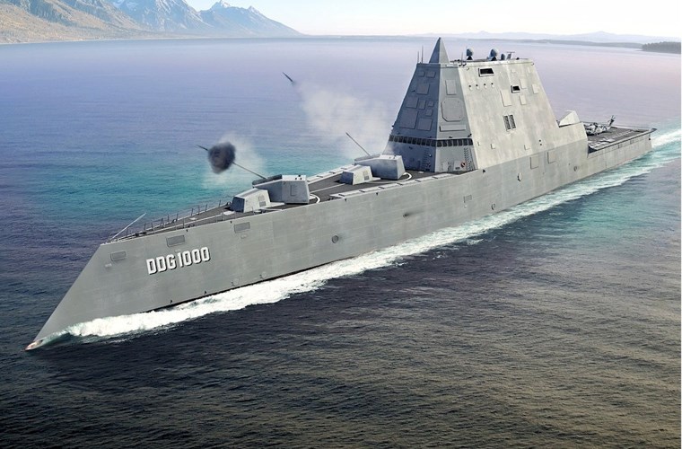 Si&ecirc;u t&agrave;u khu trục DDG-1000 Zumwalt của Hải qu&acirc;n Mỹ mang ph&aacute;o hạm AGS 155mm. Ảnh: VnExpress