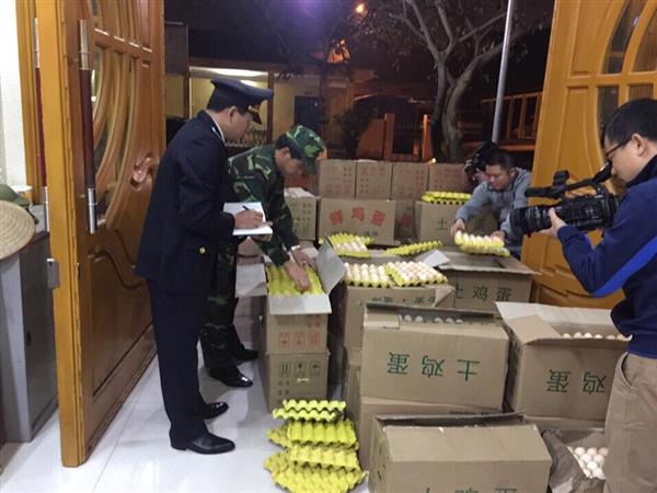 Lực lượng chức năng tiến h&agrave;nh kiểm tra số lượng trứng g&agrave; nhập lậu. Ảnh: B&aacute;o Hải Quan 