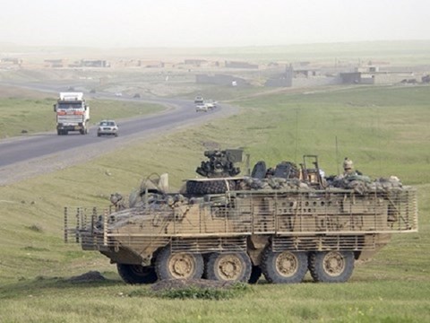 Xe chiến đấu Stryker l&agrave; d&ograve;ng xe chiến đấu b&aacute;nh lốp 8 b&aacute;nh uy lực nhất của Mỹ. Ảnh: An Ninh Thủ Đ&ocirc;