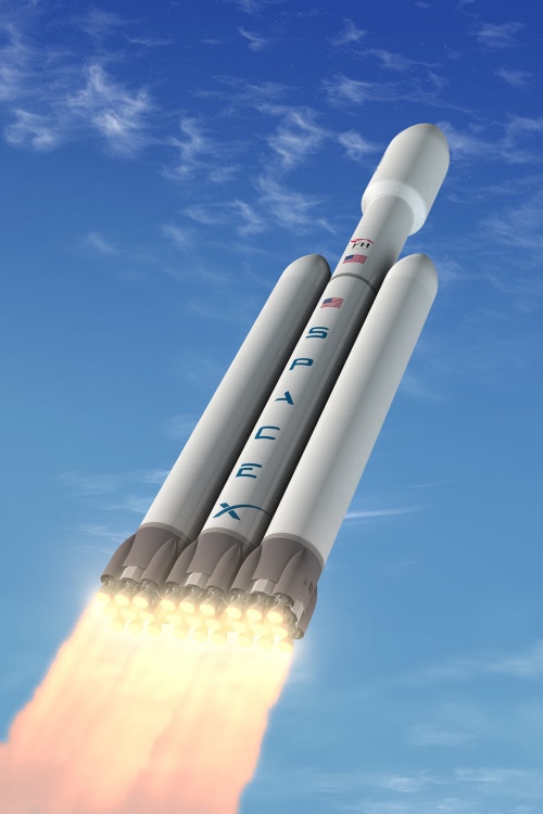 T&ecirc;n lửa Falcon Heavy chuẩn bị được ph&oacute;ng v&agrave;o kh&ocirc;ng gian. Ảnh: Kh&aacute;m ph&aacute;