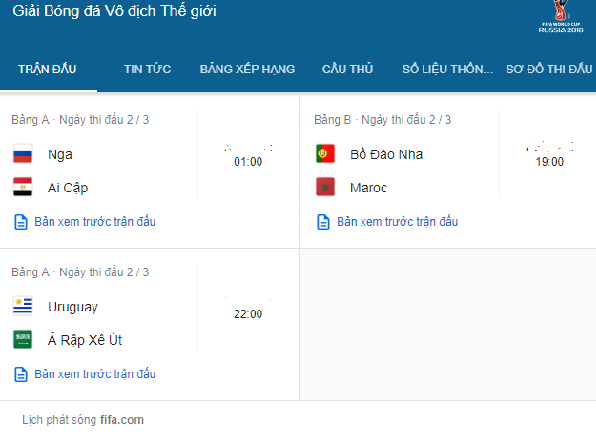 Lịch thi đấu World Cup 2018 h&ocirc;m nay (20/6). Ảnh cập nhật: Internet 