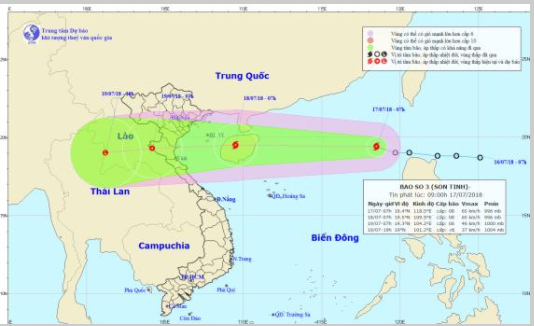  Cơn b&atilde;o số 3 đang mạnh dần l&ecirc;n v&agrave; hướng về miền Trung. Ảnh: TTKTTVTU