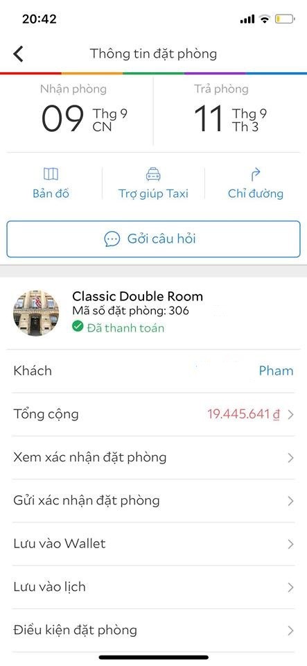  Th&ocirc;ng tin đặt ph&ograve;ng v&agrave; số tiền m&agrave; chị P. đ&atilde; thanh to&aacute;n cho Agoda