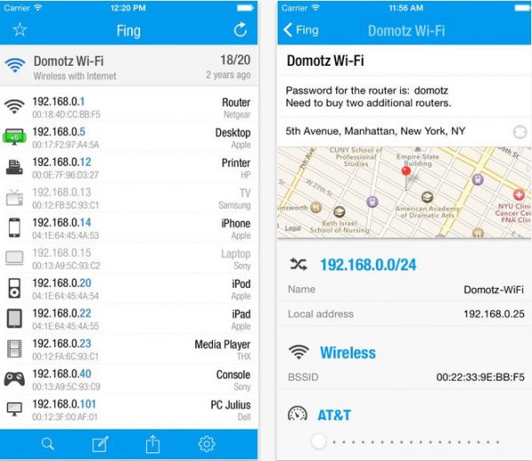 D&ugrave;ng ứng dụng  Fing &ndash; Network Tools qu&eacute;t danh s&aacute;ch d&ugrave;ng wifi ch&ugrave;a tr&ecirc;n iPhone