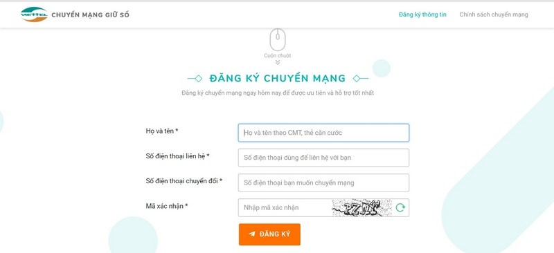 Người d&ugrave;ng h&atilde;y điền th&ocirc;ng tin đầy đủ để chuyển mạng giữ số 