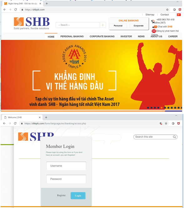  Giao diện website giả mạo sử dụng c&aacute;c h&igrave;nh ảnh của SHB nhằm đ&aacute;nh lừa nạn nh&acirc;n
