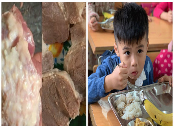 Trường Tiểu học Chu Văn An ( (Ho&agrave;ng Liệt, Ho&agrave;ng Mai, H&agrave; Nội) ph&aacute;t hiện thịt g&agrave; mang tới bếp ăn bị &ocirc;i thiu