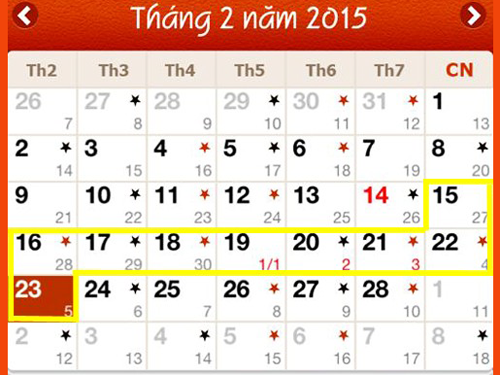 Lịch nghỉ tết nguy&ecirc;n đ&aacute;n ất m&ugrave;i 2015