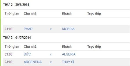 Lịch thi đấu World Cup 2014 h&ocirc;m nay ng&agrave;y 30/6 rạng s&aacute;ng 1/7 với t&acirc;m điểm l&agrave; trận đấu Đức - Algeria 