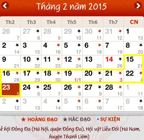 Lịch nghỉ T&ecirc;́t &Acirc;m lịch 2015 dài 9 ngày giúp người d&acirc;n thoải mái nghỉ ngơi sai 1 năm làm vi&ecirc;̣c
