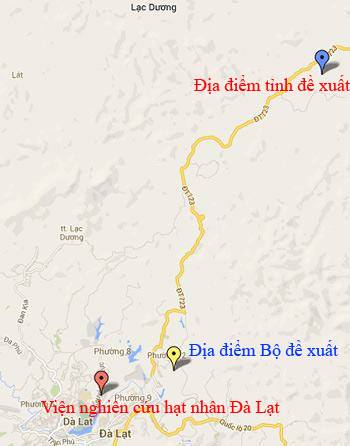 Vị tr&iacute; x&acirc;y dựng l&ograve; phản ứng hạt nh&acirc;n mới của Bộ v&agrave; tỉnh L&acirc;m Đồng