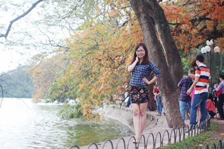 Lộc vừng thay lá 'hớp hồn' giới trẻ Hà Thành. Ảnh Dantri