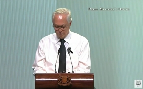 Bộ trưởng Cao cấp Goh Chok Tong trong lễ tang thủ tướng L&yacute; Quang Diệu 