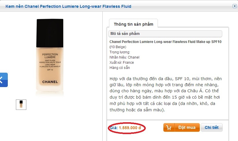 C&aacute;c loại kem nền ch&iacute;nh h&atilde;ng của Chanel đều c&oacute; gi&aacute; b&aacute;n tr&ecirc;n 1.000.000VNĐ
