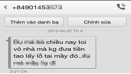 Tin nhắn c&oacute; nội dung khủng bố tinh thần m&agrave; chị N nhận được sau khi chia sẻ kinh nghiệm mua h&agrave;ng trực tuyến bị lừa l&ecirc;n Facebook