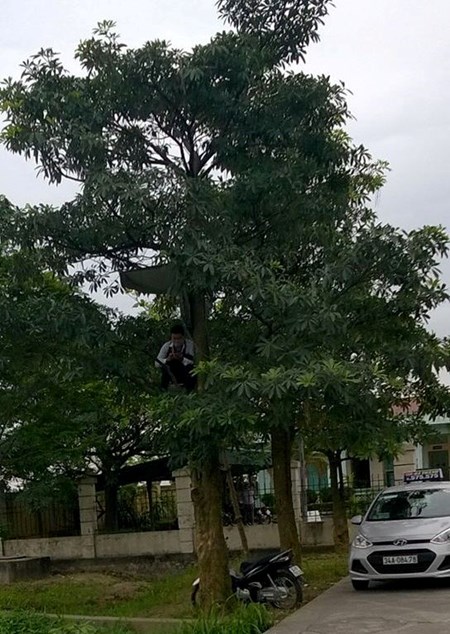 Hai hình ảnh bên trên khiến nhiều người giật mình, còn những chiến sĩ CSGT làm nhiệm vụ thì không e ngại lắm về độ cao
