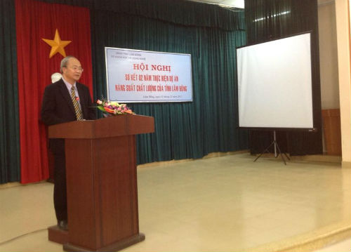 &ocirc;ng L&ecirc; Xu&acirc;n Th&aacute;m &ndash; Trưởng ban điều h&agrave;nh Dự &aacute;n NSCL tỉnh L&acirc;m Đồng ph&aacute;t biểu trong lễ sơ kết 2 năm thực hiện dự &aacute;n NSCL