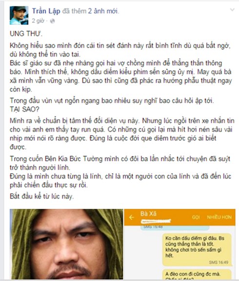 D&ugrave; bị chẩn đo&aacute;n mắc ung thư, Trần Lập vẫn tỏ ra lạc quan, b&igrave;nh tĩnh v&agrave; dũng cảm chiến đấu với bệnh tật