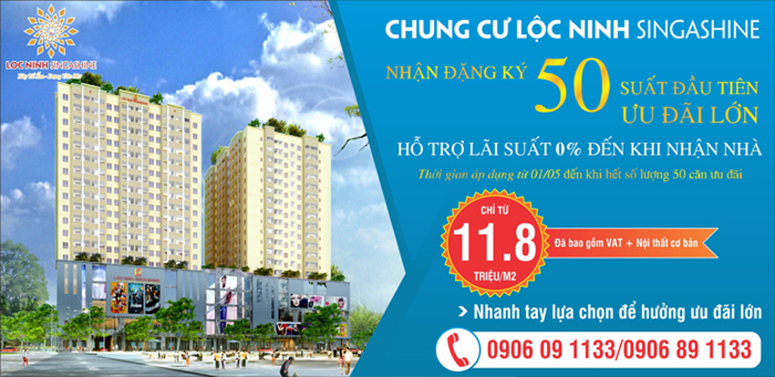 Chung cư Lộc Ninh Singashine hỗ trợ l&atilde;i suất 0% cho người mua