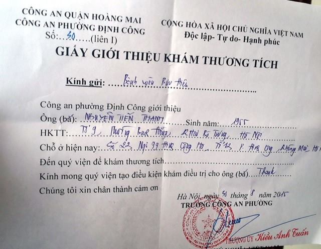 Giấy giới thiệu của C&ocirc;ng an phường Định C&ocirc;ng