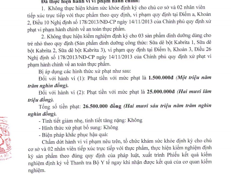 Xử phạt C&ocirc;ng ty Cổ phần Thương mại xuất nhập khẩu Ph&uacute;c Lộc. Đ&acirc;y l&agrave; một phần nội dung văn bản xử phạt được Thanh tra Bộ Y tế ban h&agrave;nh