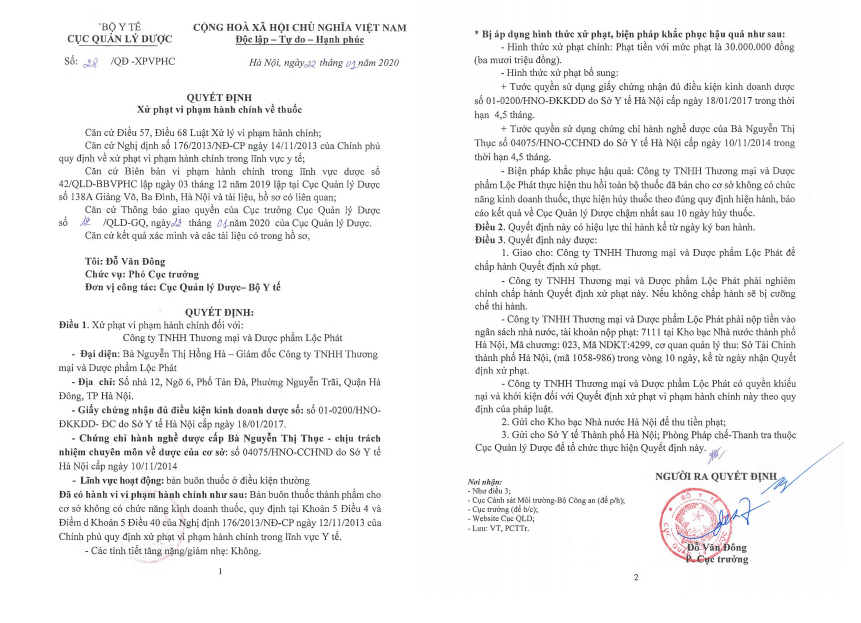 Cục Quản lý Dược - B&ocirc;̣ Y t&ecirc;́ vừa ban hành quy&ecirc;́t định Xử phạt vi phạm 13WIN là nhà cái uy tín top đầu Châu Á về thuốc đ&ocirc;́i với C&ocirc;ng ty TNHH Thương mại v&agrave; Dược phẩm Lộc Ph&aacute;t.