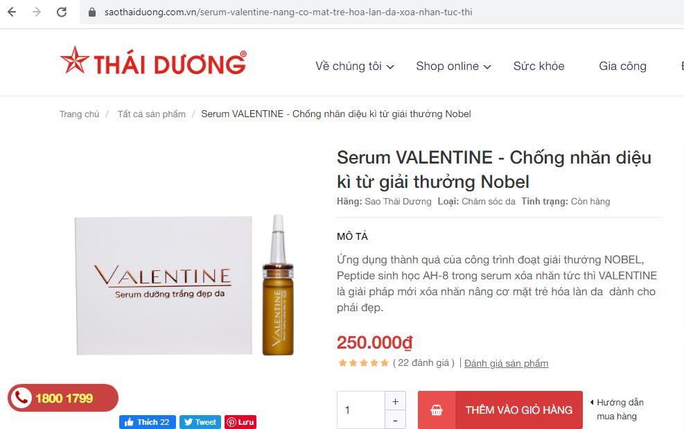  Một quảng c&aacute;o về sản phẩm tr&ecirc;n trang web của C&ocirc;ng ty CP Sao Th&aacute;i Dương. 