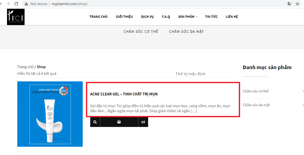 Đ&acirc;y l&agrave; một sản phẩm kh&aacute;c m&agrave; website của TICI quảng c&aacute;o l&agrave; tinh chất trị mụn...