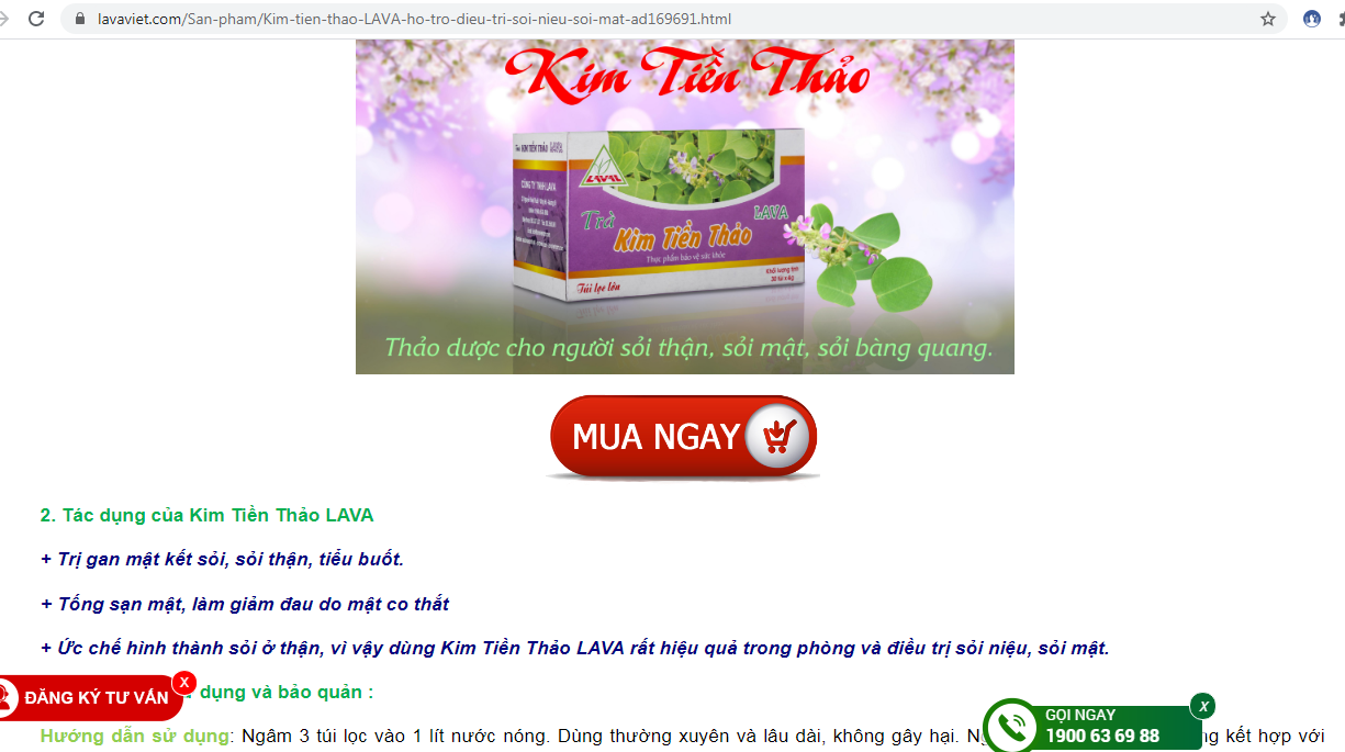  Sản phẩm Kim tiền thảo LAVA được chế th&ecirc;m kh&ocirc;ng dụng trị bệnh, điều trị 
