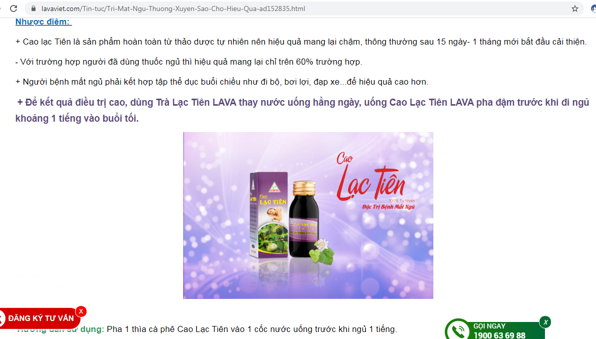 C&ograve;n sản phẩm Cao Lạc ti&ecirc;n n&agrave;y lại quảng c&aacute;o l&agrave; Đặc trị b&ecirc;nh