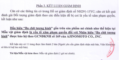 Kết luận của Viện Khoa học Sở hữu tr&iacute; tuệ 