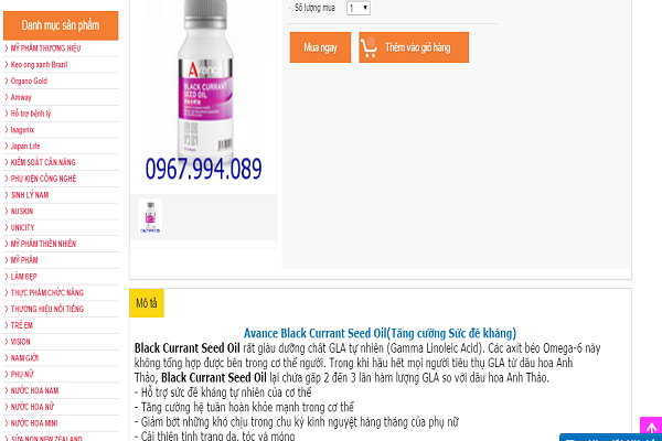 2 web vi phạm quảng c&aacute;o sản phẩm Avance black currant seed oil v&agrave; Optrimax plum delite