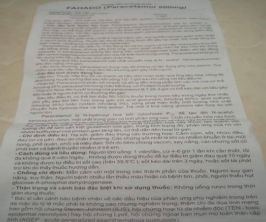 Thuốc hạ sốt Fahado c&oacute; thể g&acirc;y t&aacute;c dụng phụ hoại tử da nhiễm độc