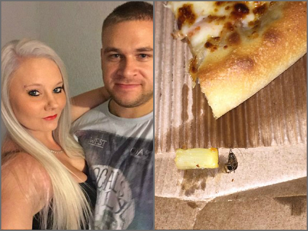 Chay Watts c&ugrave;ng vợ Cara Powell v&agrave; chiếc b&aacute;nh pizza bị ph&aacute;t hiện c&oacute; gi&aacute;n