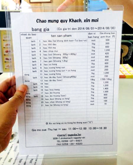 người nhật, b&aacute;n l&ograve;ng lợn, biển tiếng việt, nội tạng